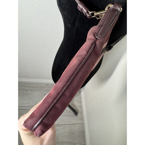 Coach Authentic Burgundy Stripe Canvas & Leather Crossbody Bag With Adjustable S - Picture 12 of 12